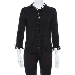 Chanel Black Knit & Bow Detail Cardigan L