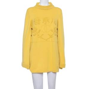 Chanel Paris Shanghai Collection Yellow Cashmere Logo Intarsia Knit Jumper L