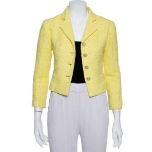 Chanel Yellow Tweed Button Front Cropped Blazer S