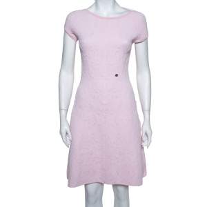 Chanel Pink Embossed Jacquard Knit Drop Waist Dress S