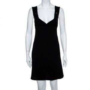 Chanel Black Textured Wool Plunge Neck Sleeveless Dress S