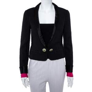 Chanel Black Tweed Contrast Extra Sleeve Detail Cropped Blazer M