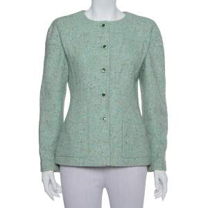 Chanel Mint Green Tweed Button Front Jacket L