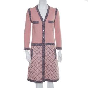 Chanel Pink Silk & Cashmere Button Front Midi Dress M