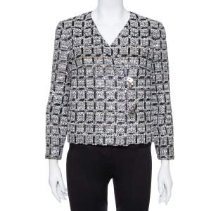 Pre Owned Chanel Black & Silver Boucle Double Breasted Jacket M