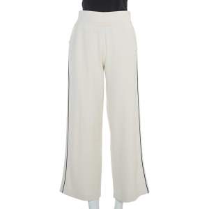 Chanel Cream Knit Side Stripe Detail Wide Leg Trousers M