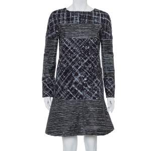 Chanel Black Tweed & Leather Sequin Embellished Paneled Mini Dress M