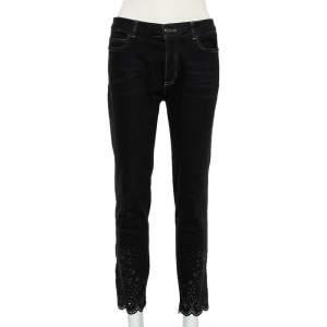 Chanel Black Denim Crochet Hem Detail Fitted Jeans M