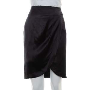 Chanel Black Silk Satin Faux Wrap Mini Skirt S