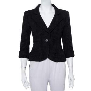 Chanel Black Lurex tweed Button Front Cropped Blazer S