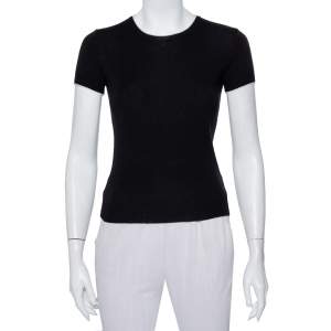 مملوكة مسبقًا Chanel Black Wool Knit Short Sleeve Crewneck T-Shirt S