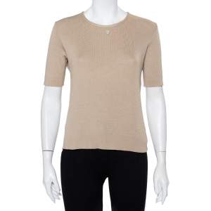 مملوكة مسبقًا تي شيرت شانيل أكمام قصيرة تريكو قطن بيج مقاس كبير (لارج)