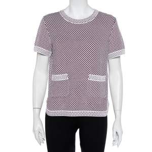 Chanel Multicolor Patterned Knit Short Sleeve Crewneck Sweater M