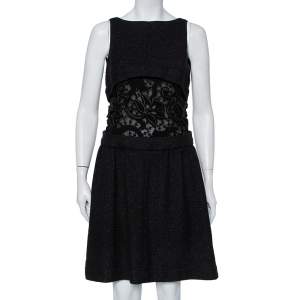 Pre Owned Chanel Black Wool & Lace Trim Sleeveless Mini Dress M