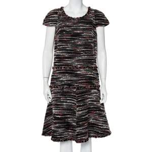 Pre Owned Chanel Black Boucle Midi Dress L