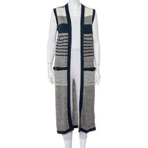 Chanel Striped Linen and Cashmere Knit Sleeveless Oversized Long Cardigan S