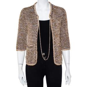 Chanel Multicolor Knit Chain Detail Open Front Cardigan M