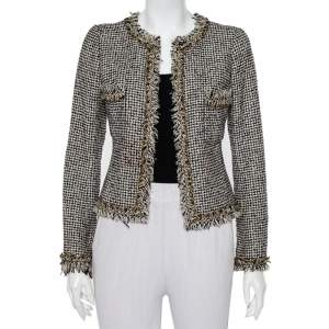 Chanel Monochrome Lurex Tweed Hook Front Jacket S