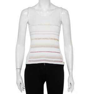 Chanel White Printed Rib Knit Tank Top L