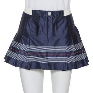Chanel Navy Blue Cotton & Silk Striped Detail Pleated Tennis Skirt S  