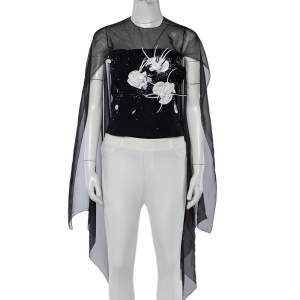 Chanel Vintage Black Embellished Tulle & Silk Overlay Top M