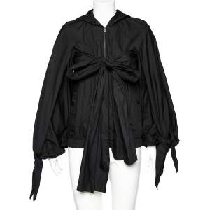 Chanel Black Synthetic Detachable Scarf Trim Oversized Hooded Jacket S