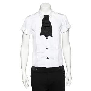Chanel White Cotton Contrast Bow Detail Short Sleeve Shirt S