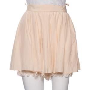 Chanel Peach Silk Pleated Detail Scalloped Hem Layered Shorts M