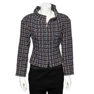Chanel Multicolor Tweed Exaggerated Collar Detail Zip Front Jacket S
