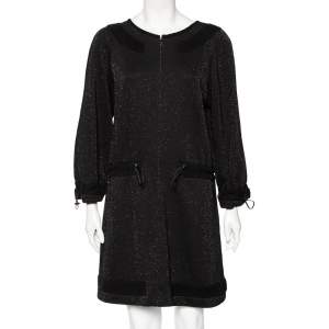 Chanel Black Lurex Knit Drawstring Waist Detailed Short Dress L 