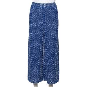 Chanel Blue Silk-Cotton Knit Wide Leg Pants M