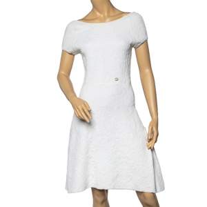 Chanel White Embossed Jacquard Sheath Dress M