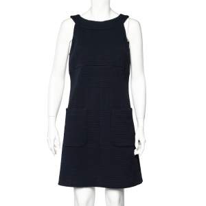 Chanel Navy Blue Textured Cotton Sleeveless Midi Dress L