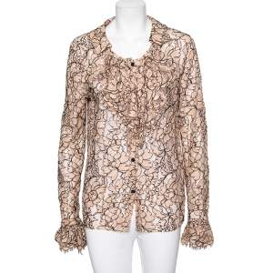 Chanel Light Pink Floral Lace Button Front Shirt XL