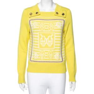 Hermes Yellow Intarsia Knit Cashmere Long Sleeve Jumper M