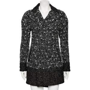 Chanel Monochrome Tweed Double Breasted Long Jacket S
