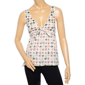 Chanel White Knit Heart Printed Sleeveless Tank Top M