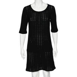 Chanel Black Perforated Knit Pocket Detailed Dress M