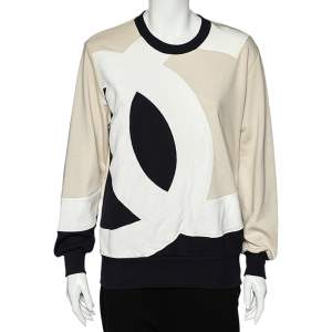 Chanel Colorblock Logo Embroidered Cotton Crewneck Sweatshirt M