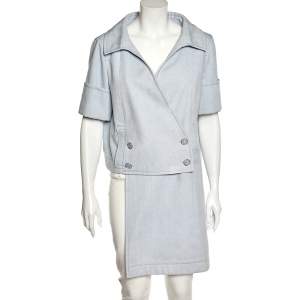 Chanel Blue Denim Double Breasted Asymmetric Hem Jacket M