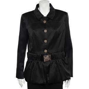 Chanel Black Cotton Belted Button Front Jacket