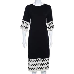 Chanel Black Wool Contrast Detail Midi Dress S