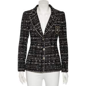 Chanel Black Tweed Logo Crest Detail Button Front Jacket S