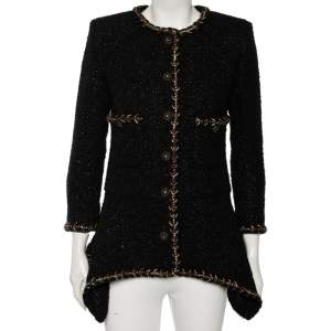 Chanel Black Tweed Braided Trim Detailed Asymmetrical Jacket S