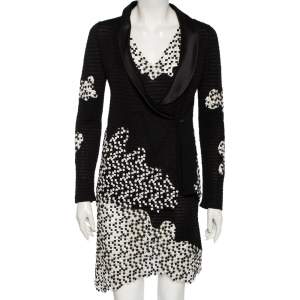 Chanel Monochrome Textured Knit & Woven Inset Sleeveless Dress & Jacket Set S