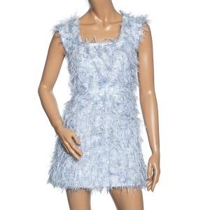 Chanel White & Blue Cotton & Tinsel Fringed Sleeveless Dress S
