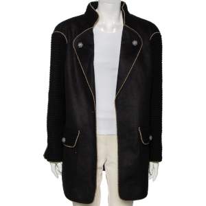 Chanel Black Wool & Alpaca Single Breasted Coat XL
