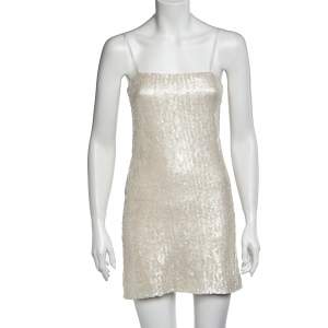 Chanel Cream Sequined Silk Cami Dress S