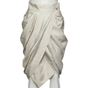 Chanel Beige Silk Draped Knee Length Skirt S