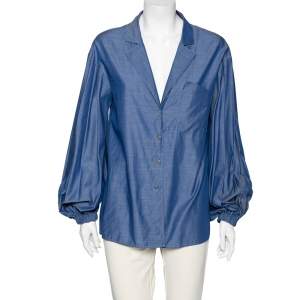Chanel Blue Cotton Button Front Oversize Blouse M
